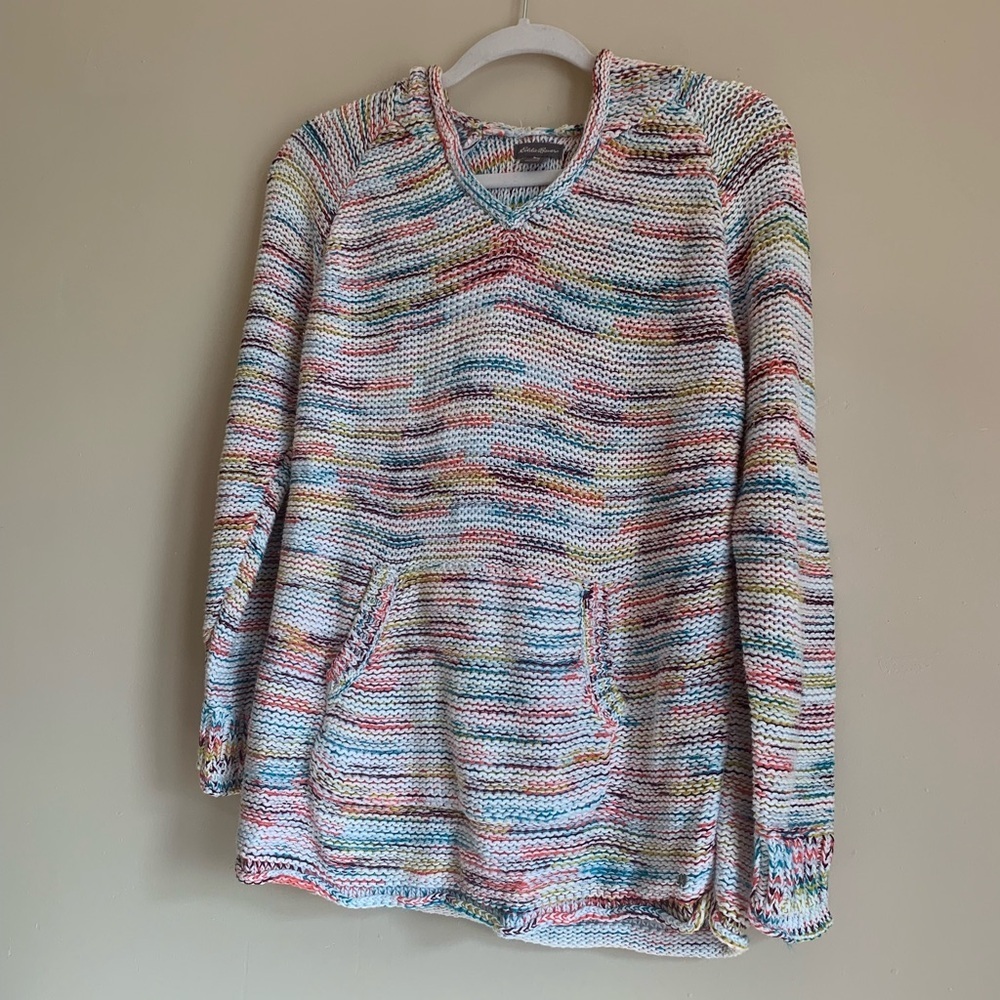 Eddie Bauer Multicolor V-Neck Sweater Hooded Women Size Small Cotton Hoodie